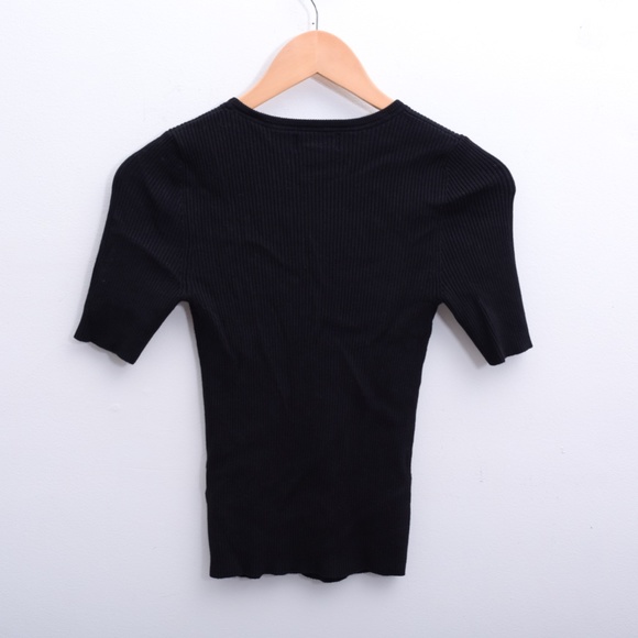 Anthropoligie Maeve Josepha Ribbed Black Crew Neck Stretchy Closet Must Have  XS - Picture 5 of 8